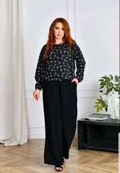 Жіночий брючний костюм, блуза, широкі штани, женский легкий брючный костюм