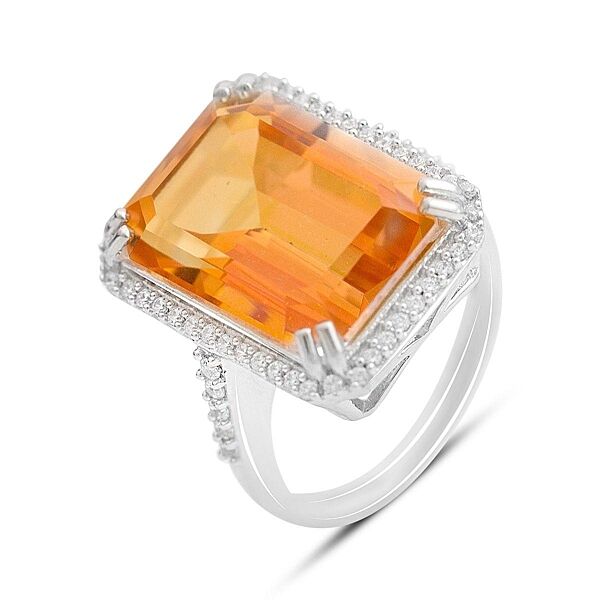 Серебряное кольцо ortex с Натуральным золотим кварцем 15.478ct, фианитами,