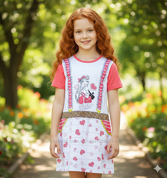 Літнє плаття-футболка з принтом на дівчинку 5, 7, 8 років