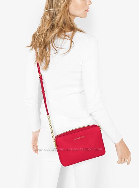 Сумка шкіряна яскраво-рожева Michael Kors Jet Set Saffiano leather crossbod