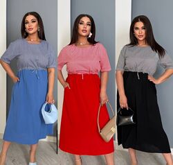 Акція 48-50, 52-54, 56-58 сукня  креп жатка американський, котон смужка