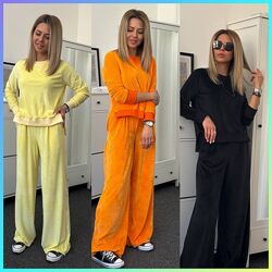 S-M, L-XL Мякий комфортний костюм для повсякдення якісний велюр, рібана