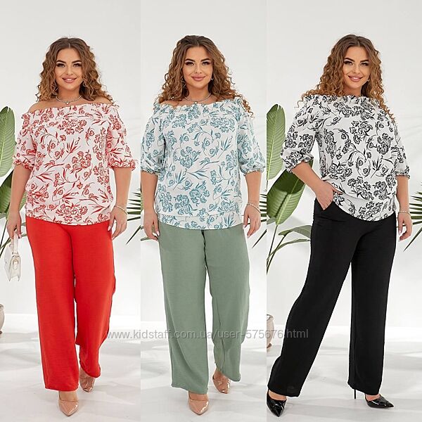 р.48 до 58р. Костюм з блузою креп жатий