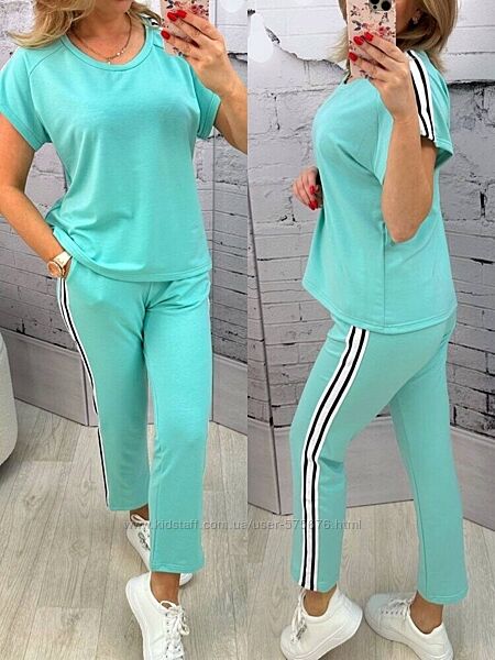 42-44,46-48,50-52 Жіночий літній костюм з лампасами двунитка