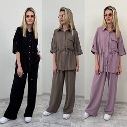 42-44, 46-48, 50-52 жіночий костюм льон жатка