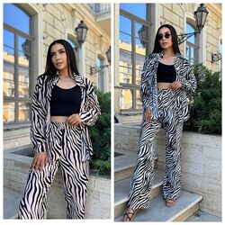 42-46, 48-50 Трендовий брючний костюм Zebra шовковий софт, принтований