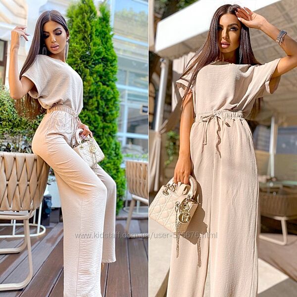 42-44, 44-46, 46-48 костюм штани палаццо та футболка креп жатка