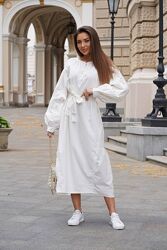 S, M, L сукня вишиванка з поясом біла довга з мереживом вишиванка плаття