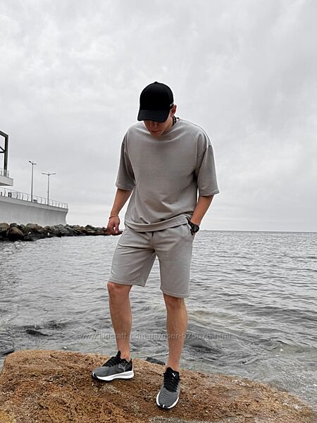 S, M, L, XL Чоловічий оверсайз комплект двунитка літній з шортами з футболк