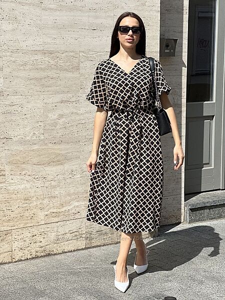 р.46 до 60р. Сукня прямого вільного силуєту креп жатка принт