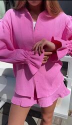 S-M, M-L Костюм літній із шортами муслін