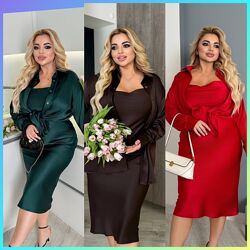 46-48,50-52,54-56 костюм сорочка та сукня міді на бретельках атлас