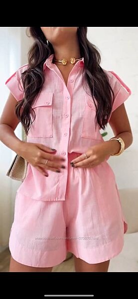 42-44, 46-48, 50-52 костюм літній з шортами турецький льон