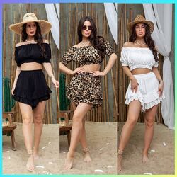 42-44, 46-48 Жіночий літній костюм топ та шорти зі штапелю