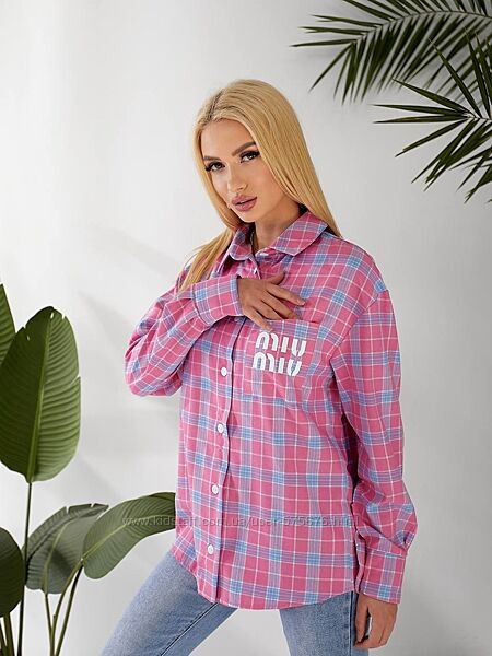 42-44, 46-48 Трендова сорочка в  клітку