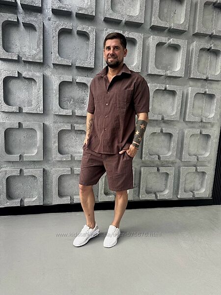 m l xl 2хл чоловічий костюм льон жатка