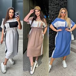 р.48 до 58р. Сукня прямого силуету з льону