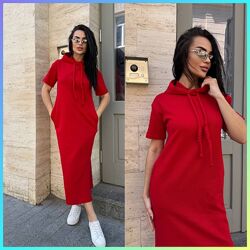 S, M, L, XL Жіноча сукня-худі літня міді з розрізами лакоста бавовна