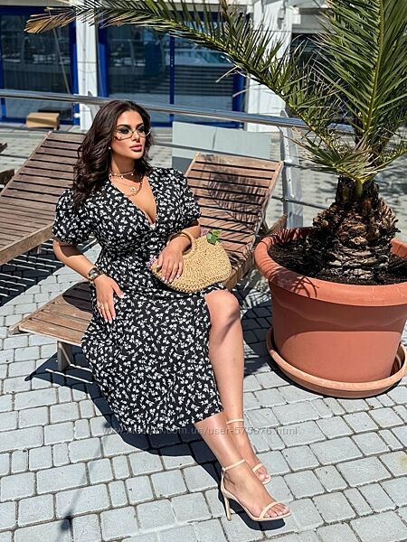 ХЛ до 5ХЛ Сукня міді у квітковий принт софт