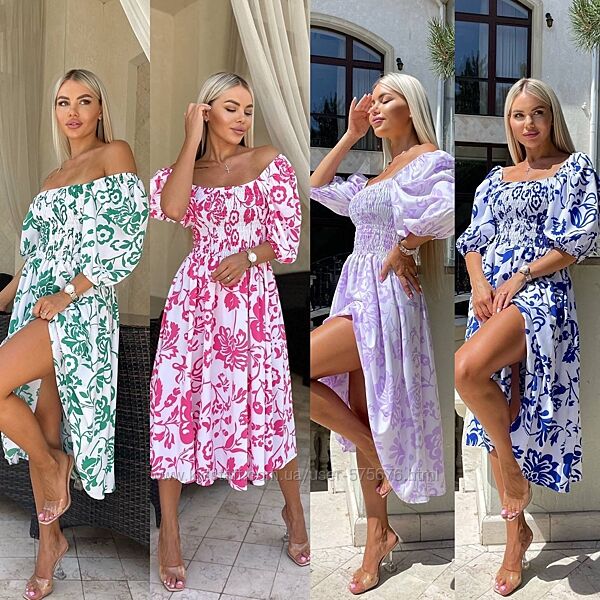 S, M, L, XL Яскрава ефектна сукня з широкими рукавами софт