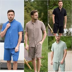 S до 3XL Чоловічий літній костюм сорочка та шорти преміум якість
