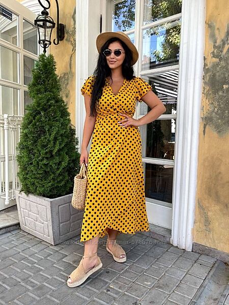 р.42 до 60р. Сукня в горох на запах софт