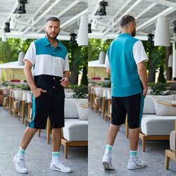 р.48 до 58р. Чоловічий літній костюм сорочка та шорти двунитка