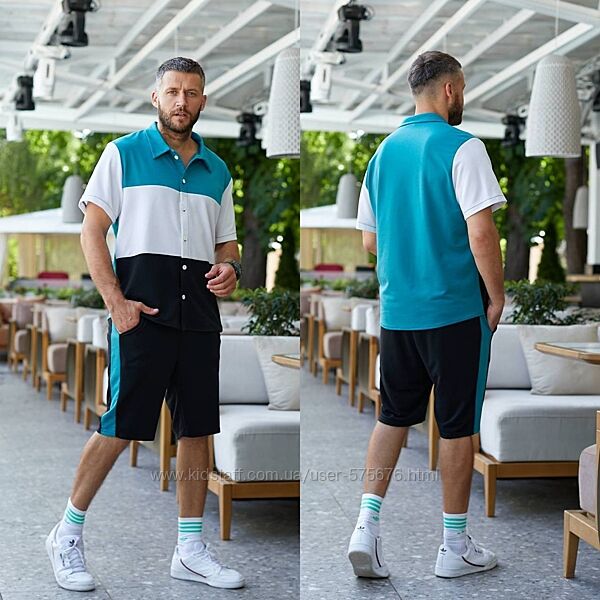 р.48 до 58р. Чоловічий літній костюм сорочка та шорти двунитка