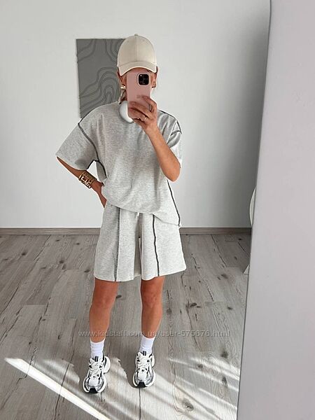 42-46, 48-52 Спортивний костюм кофта та шорти двухнитка