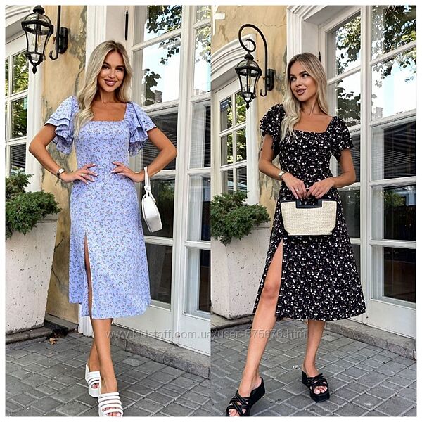 р.42 до 56р. Жіноча сукня міді софт з розрізом літнє плаття