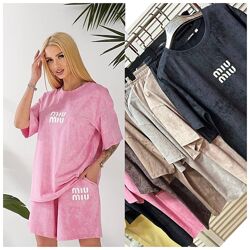 44-48, 50-54 Трендовий костюм футболка та шорти MIU MIU