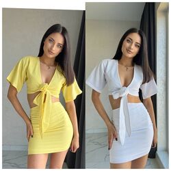 42-44, 46-48 костюм двійка топ та спідниця якісний льон
