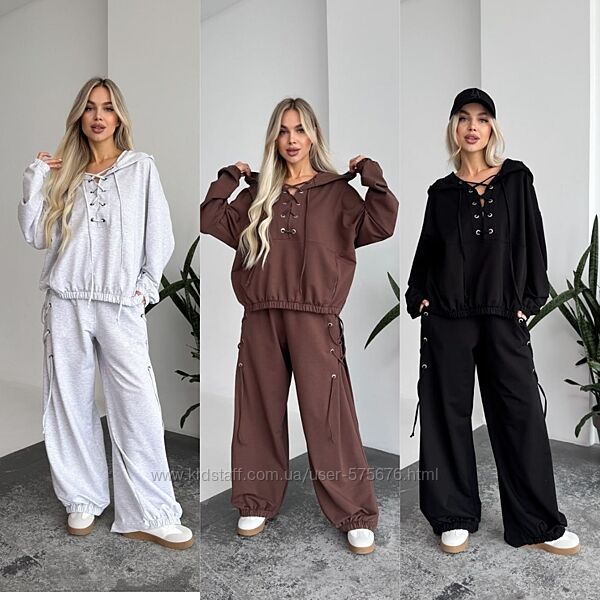 44-48, 50-54 Костюм жіночий двійка Oversize Люверс турецька двонитка
