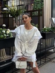XS, S, M, L Жіноча коротка сукня льон-жатка, оздоблення органза