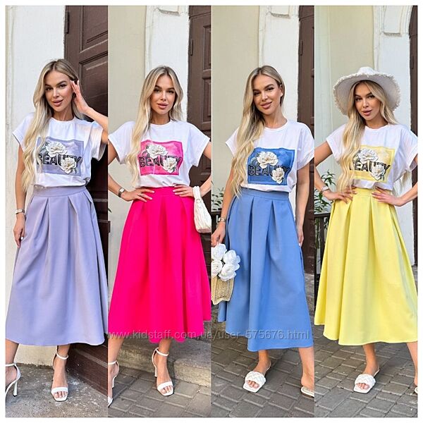 р.42 до 56р. Літній костюм довга спідниця та футболка