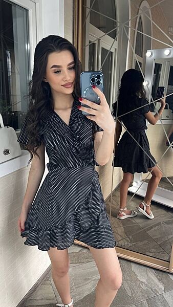 42-44, 44-46 Кокетлива літня сукня в горошок софт принт