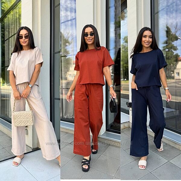 42-46, 48-52 костюм вільна сорочка та штани-палаццо льон