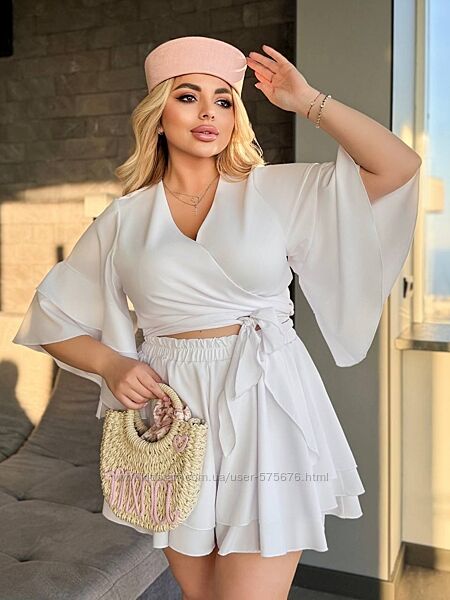 48-52, 54-58 Блузка на запах софт шовк