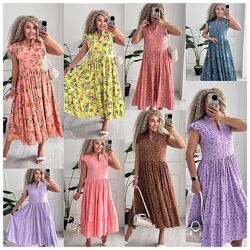 42-44, 46-48,50-52 сукня штапель принт ярусна спідниця