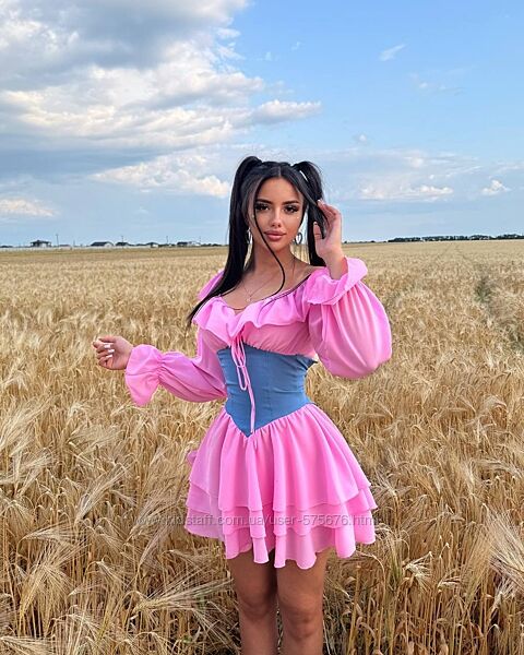 42-44, 46-48 ніжна сукня крепшифон та джинс бенгалін