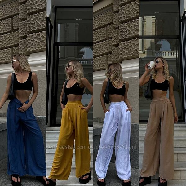 42-44, 46-48, 50-52 Лляні брюки-палаццо у стилі бохо