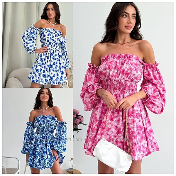 42-52 сукня з обємною пухкою юбкою на підкладці софт принт