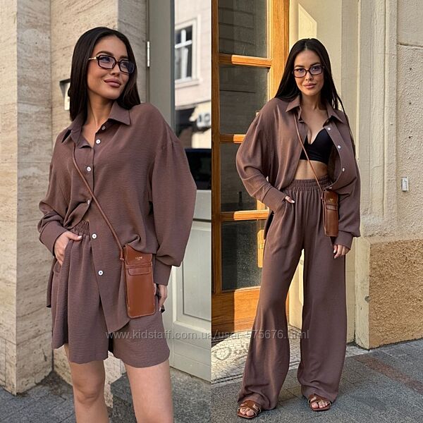 42-46, 48-52 комфортний костюм трійка сорочка, штани, шорти американський к