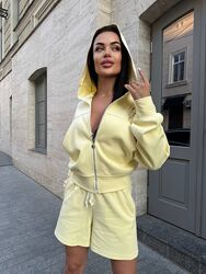 S, M, L Костюм худі на замочку вільного крою та шорти  Лакоста  якість Пень