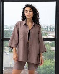 S, M, L, XL жіночий костюм рубашка та шорти льон жатка
