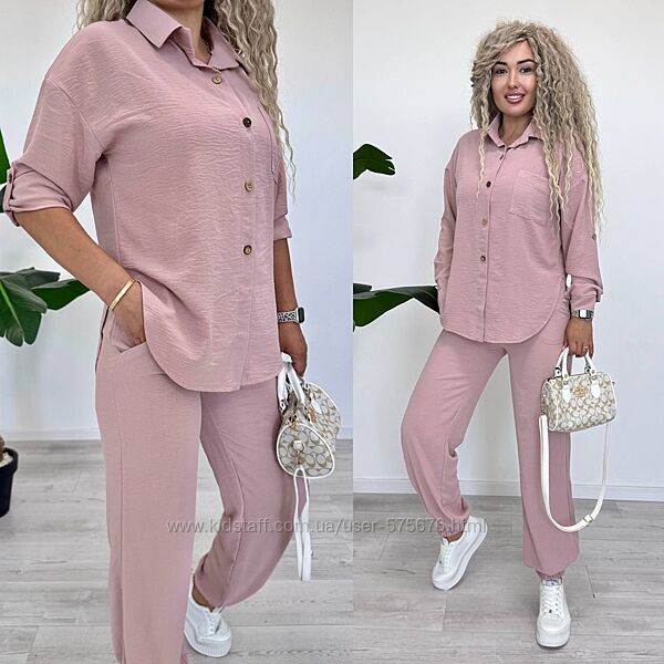42-44, 46-48, 50-52 Костюм двійка сорочка та джогери американський креп