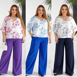 50-52, 54-56 Костюм жіночий кофта штапель, штани тір