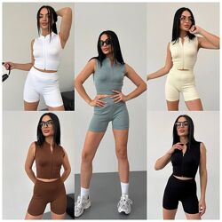 42-44, 44-46 Костюм кофта та лосіни пуш ап рубчик