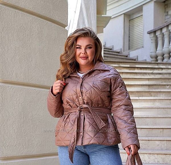 Розпродаж р.42 до 56р. Куртка з поясом синтепон 150