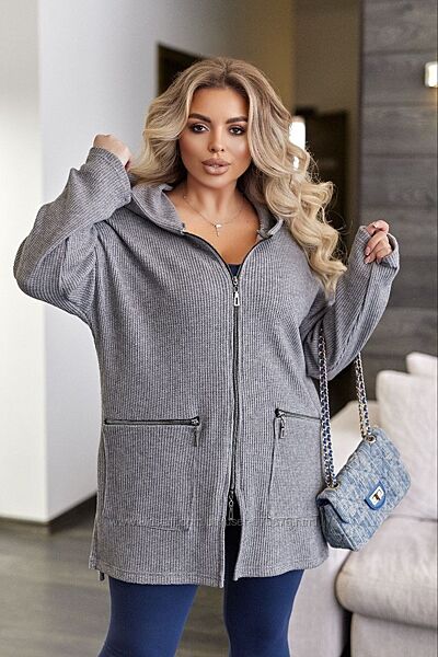 від 48р. до 58р. Стильний жіночий кардиган на блискавці